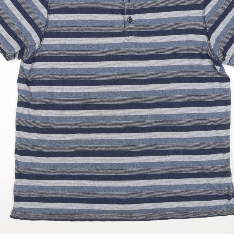Rocha John Rocha Men’s Blue Striped Cotton Polo Shirt L Short Sleeve