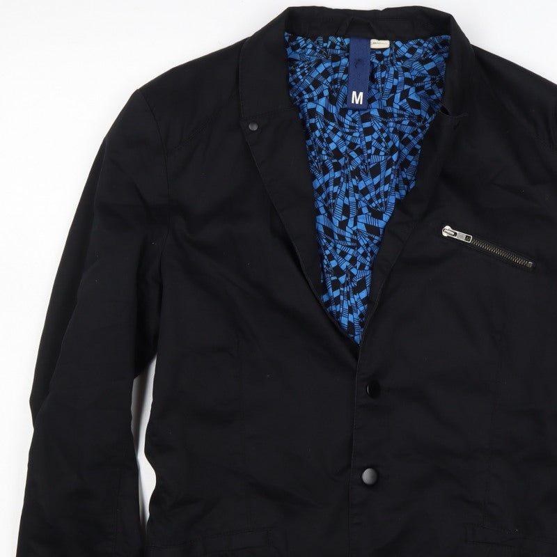 H&M Divided Women's Black Blue Geometric Cotton Blazer Jacket Size M