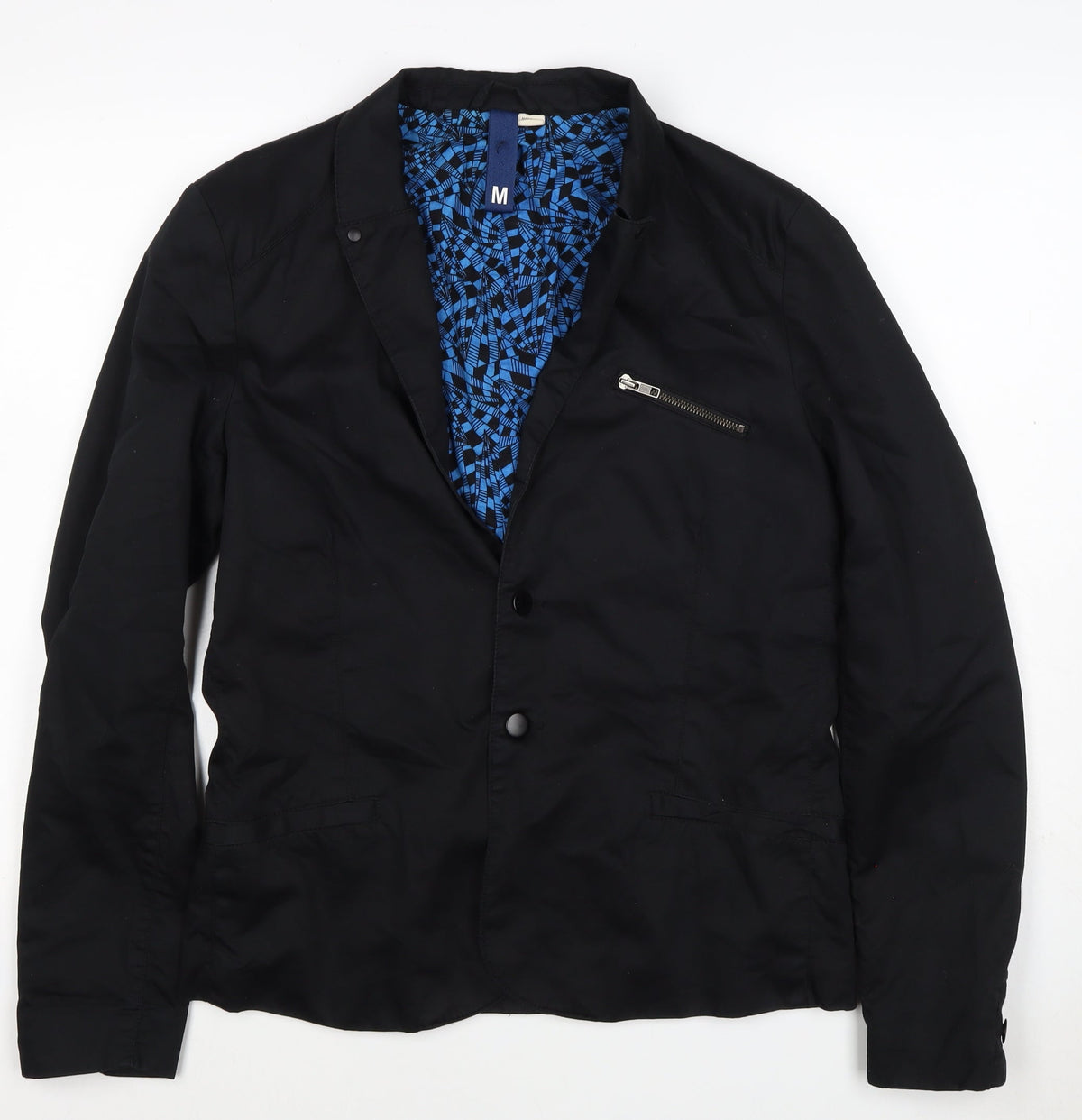 H&M Divided Women's Black Blue Geometric Cotton Blazer Jacket Size M