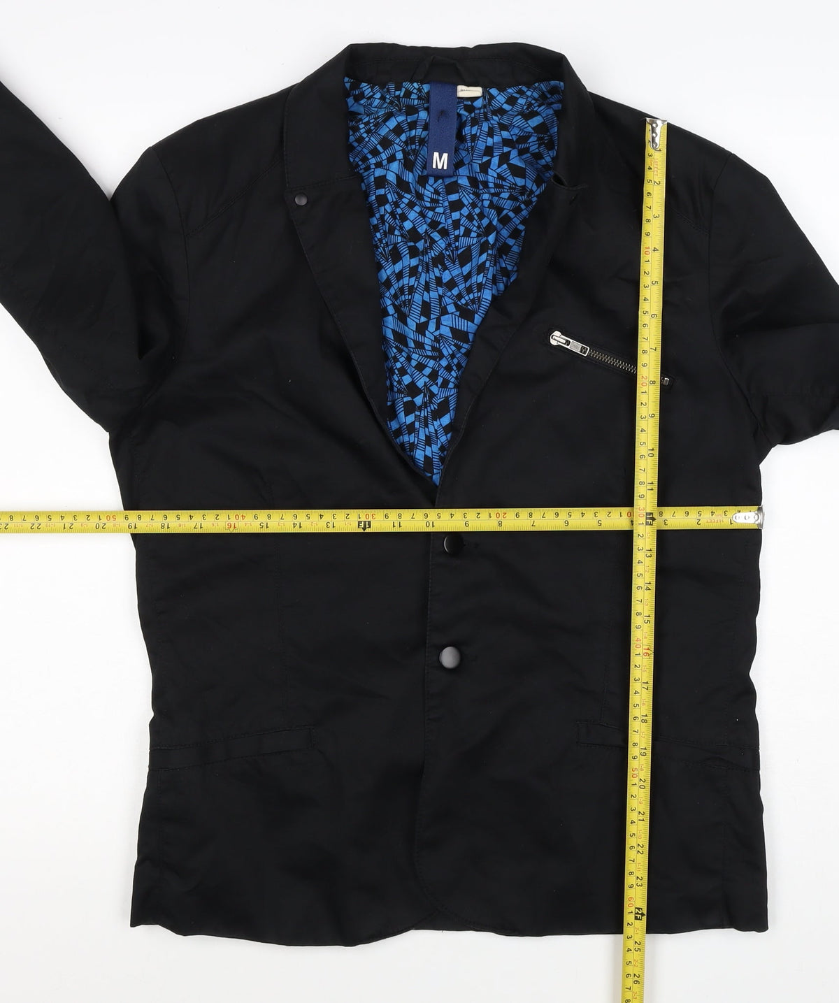 H&M Divided Women's Black Blue Geometric Cotton Blazer Jacket Size M