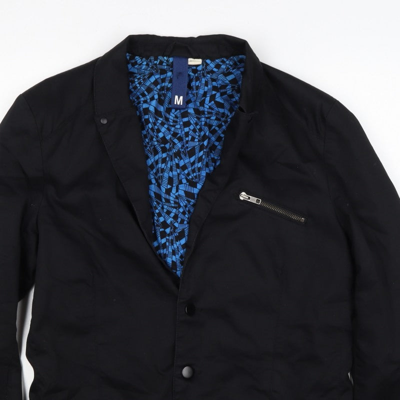 H&M Divided Women's Black Blue Geometric Cotton Blazer Jacket Size M