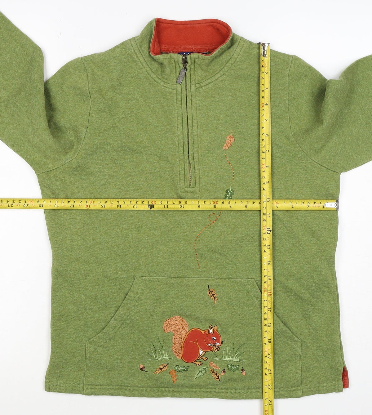 Tulchan Women Green S Half Zip Squirrel Embroidered Sweatshirt