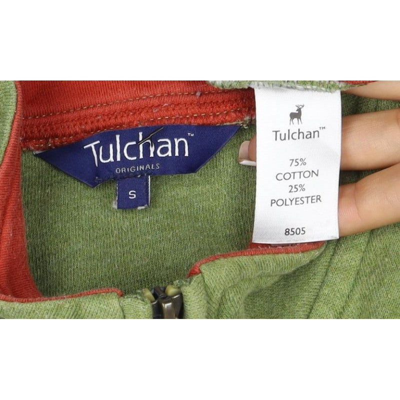 Tulchan Women Green S Half Zip Squirrel Embroidered Sweatshirt