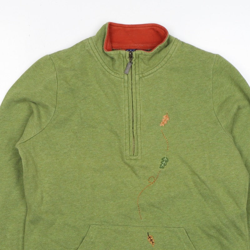Tulchan Women Green S Half Zip Squirrel Embroidered Sweatshirt