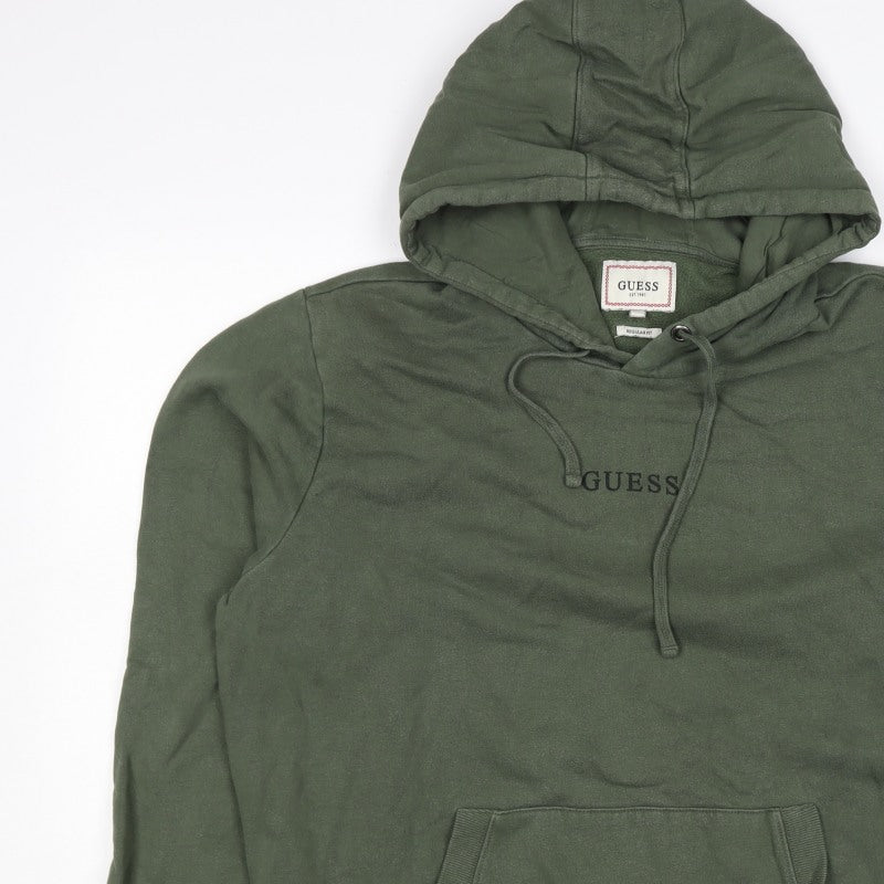 GUESS Men’s Green XL Regular Fit Pullover Logo Hoodie Fleece