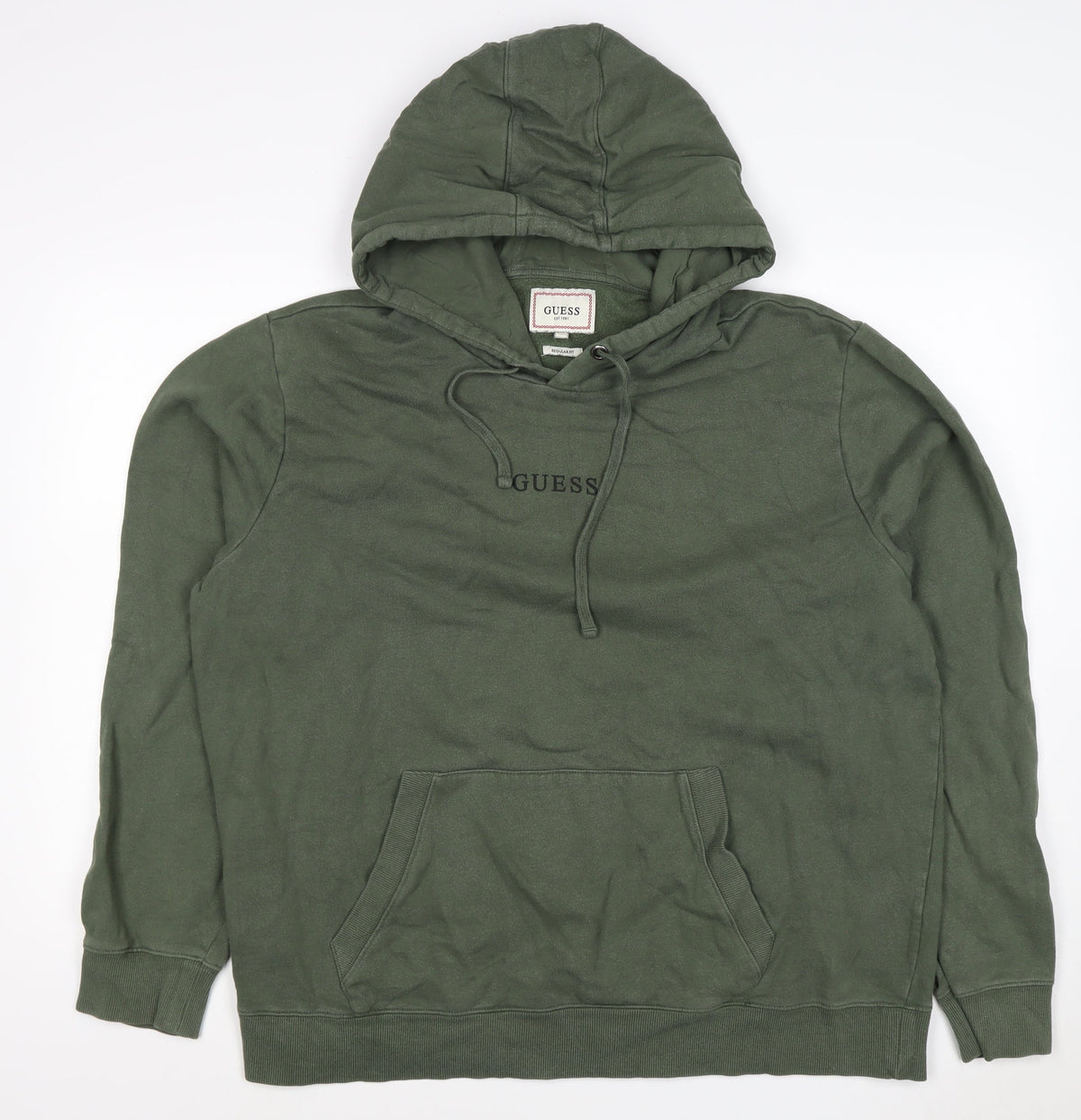 GUESS Men’s Green XL Regular Fit Pullover Logo Hoodie Fleece