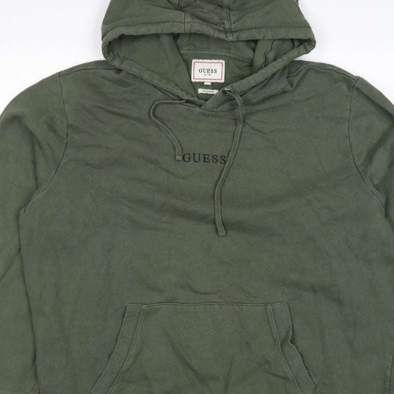 GUESS Men’s Green XL Regular Fit Pullover Logo Hoodie Fleece