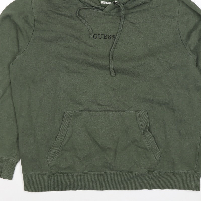 GUESS Men’s Green XL Regular Fit Pullover Logo Hoodie Fleece