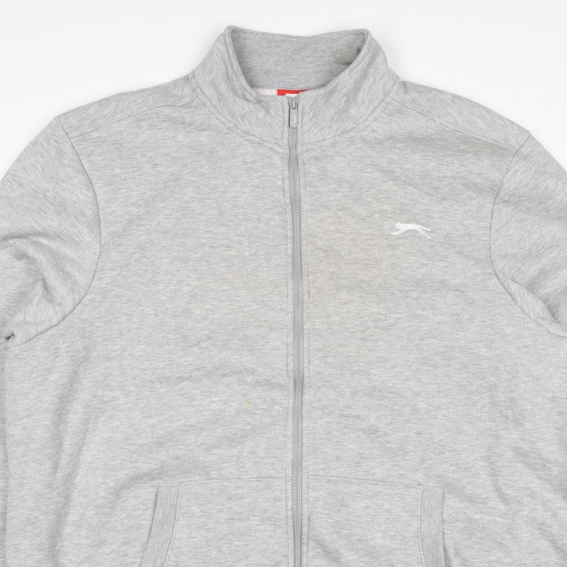 Slazenger Men's Grey 2XL Full Zip High Neck Logo Sweatshirt