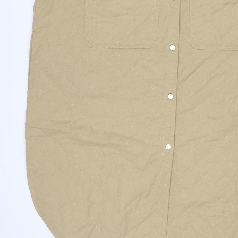 H&M Women Beige XL Long Quilted Padded Snap Jacket