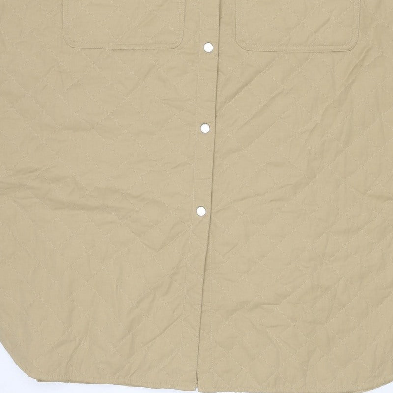 H&M Women Beige XL Long Quilted Padded Snap Jacket
