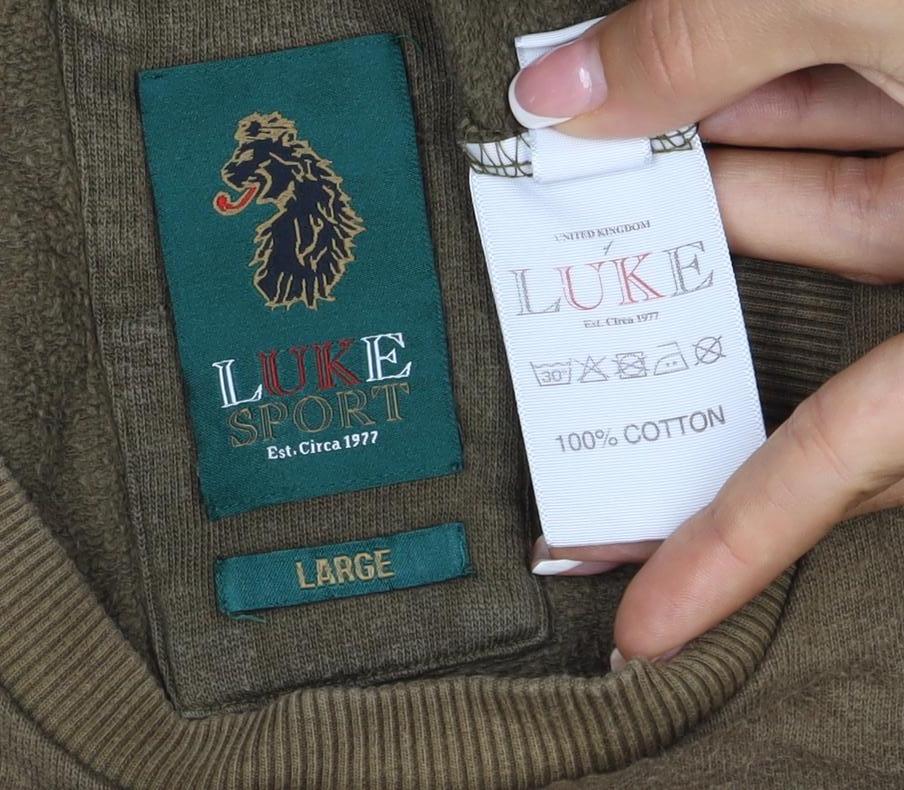 Luke Sport Men’s Brown L Crew Neck Cotton Logo Pullover Sweatshirt