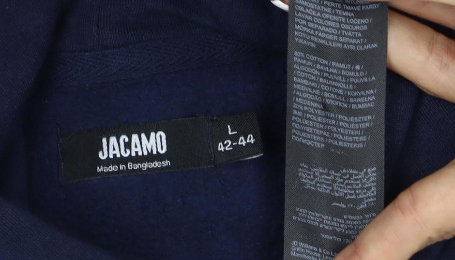 Jacamo Men’s Blue L Pullover Hoodie Cotton Blend Kangaroo Pocket