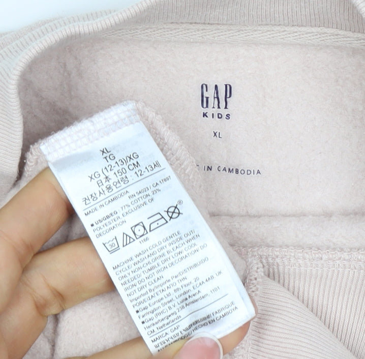 Gap Kids Girls Beige XL 12-13 Years Pullover Logo Sweatshirt
