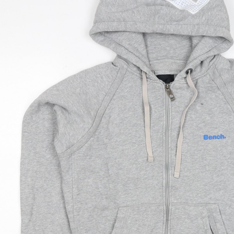 Bench Men's Grey Size S Full Zip Logo Hooded Fleece Hoodie