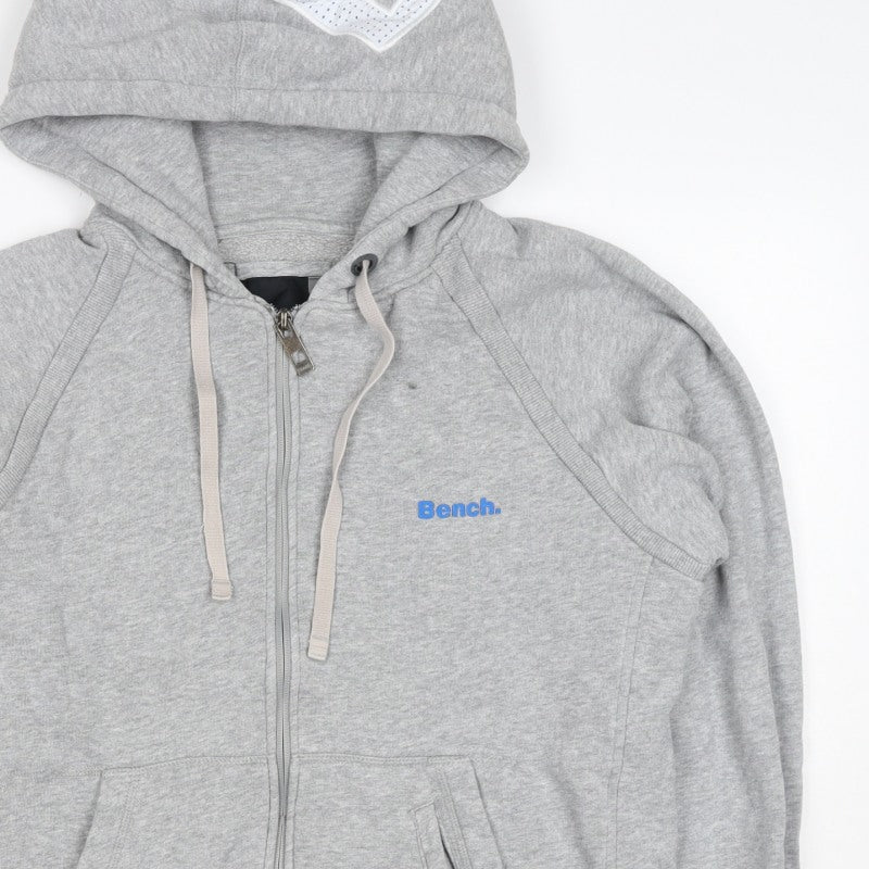 Bench Men's Grey Size S Full Zip Logo Hooded Fleece Hoodie
