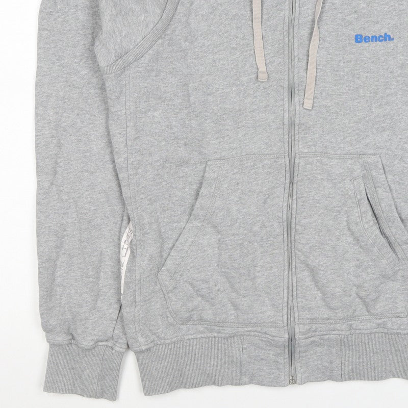 Bench Men's Grey Size S Full Zip Logo Hooded Fleece Hoodie