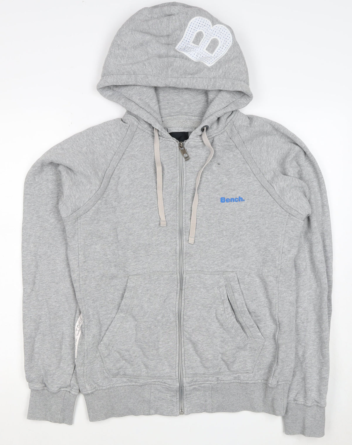 Bench Men's Grey Size S Full Zip Logo Hooded Fleece Hoodie