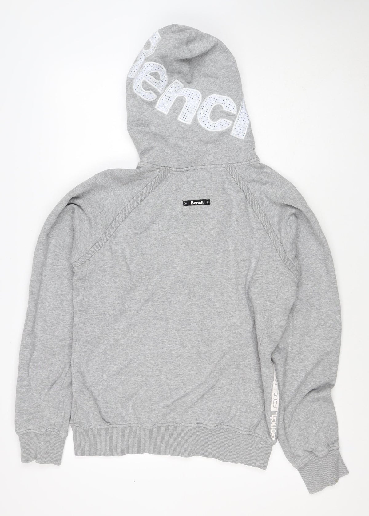 Bench Men's Grey Size S Full Zip Logo Hooded Fleece Hoodie