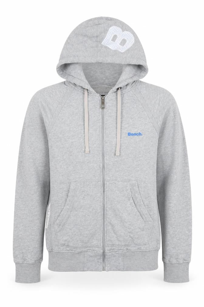 Bench Men's Grey Size S Full Zip Logo Hooded Fleece Hoodie