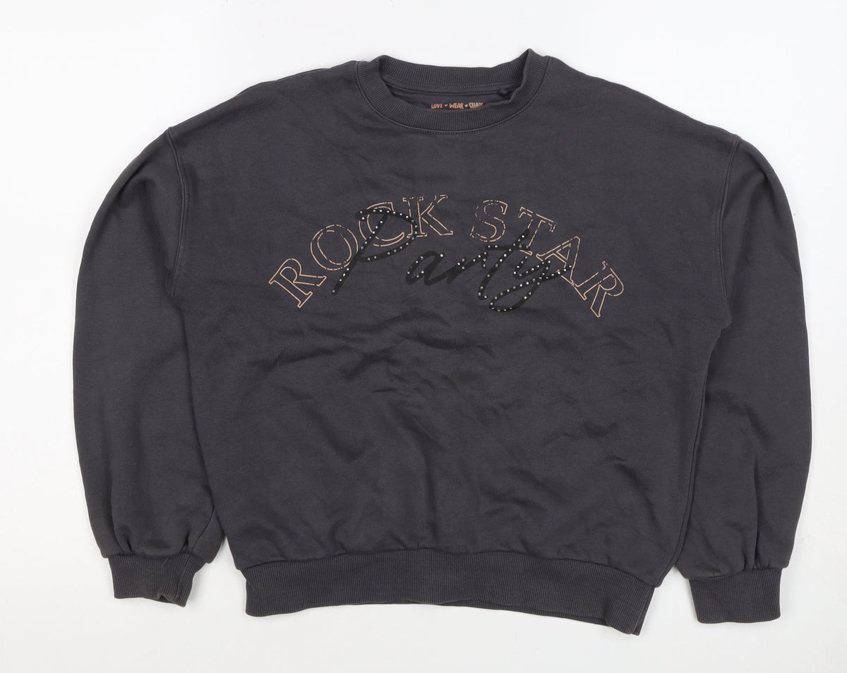 F&F Girls Black 12-13 Years Rock Star Party Rhinestone Sweatshirt