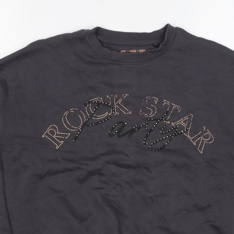 F&F Girls Black 12-13 Years Rock Star Party Rhinestone Sweatshirt