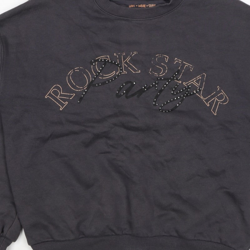 F&F Girls Black 12-13 Years Rock Star Party Rhinestone Sweatshirt