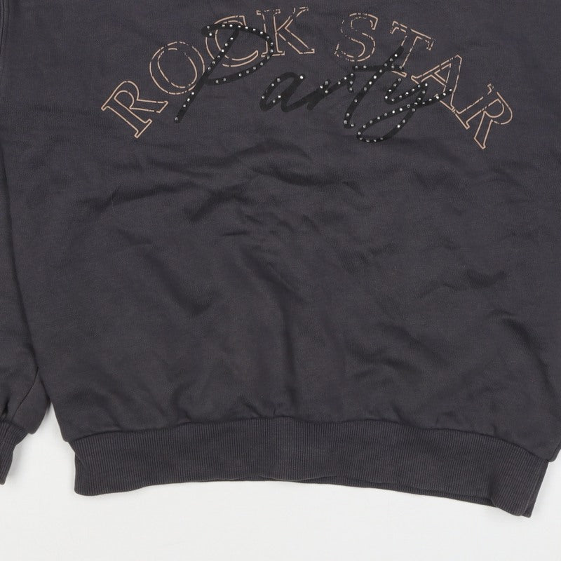 F&F Girls Black 12-13 Years Rock Star Party Rhinestone Sweatshirt