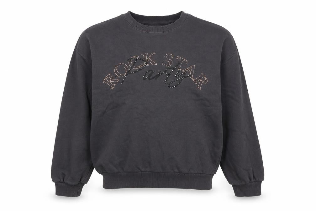 F&F Girls Black 12-13 Years Rock Star Party Rhinestone Sweatshirt