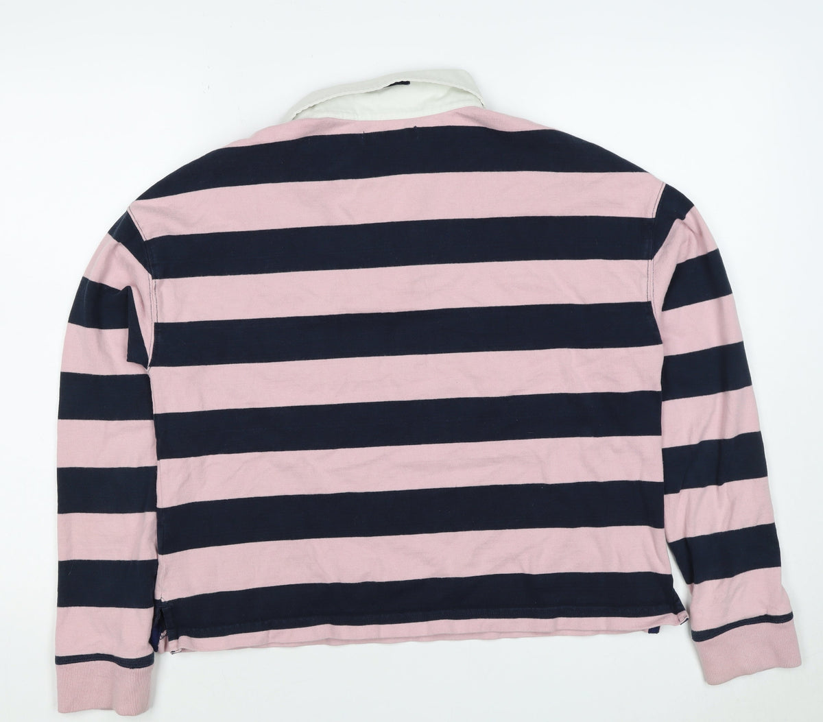 Superdry Women Pink Navy Stripe Cotton Collared Henley Sweatshirt UK 12