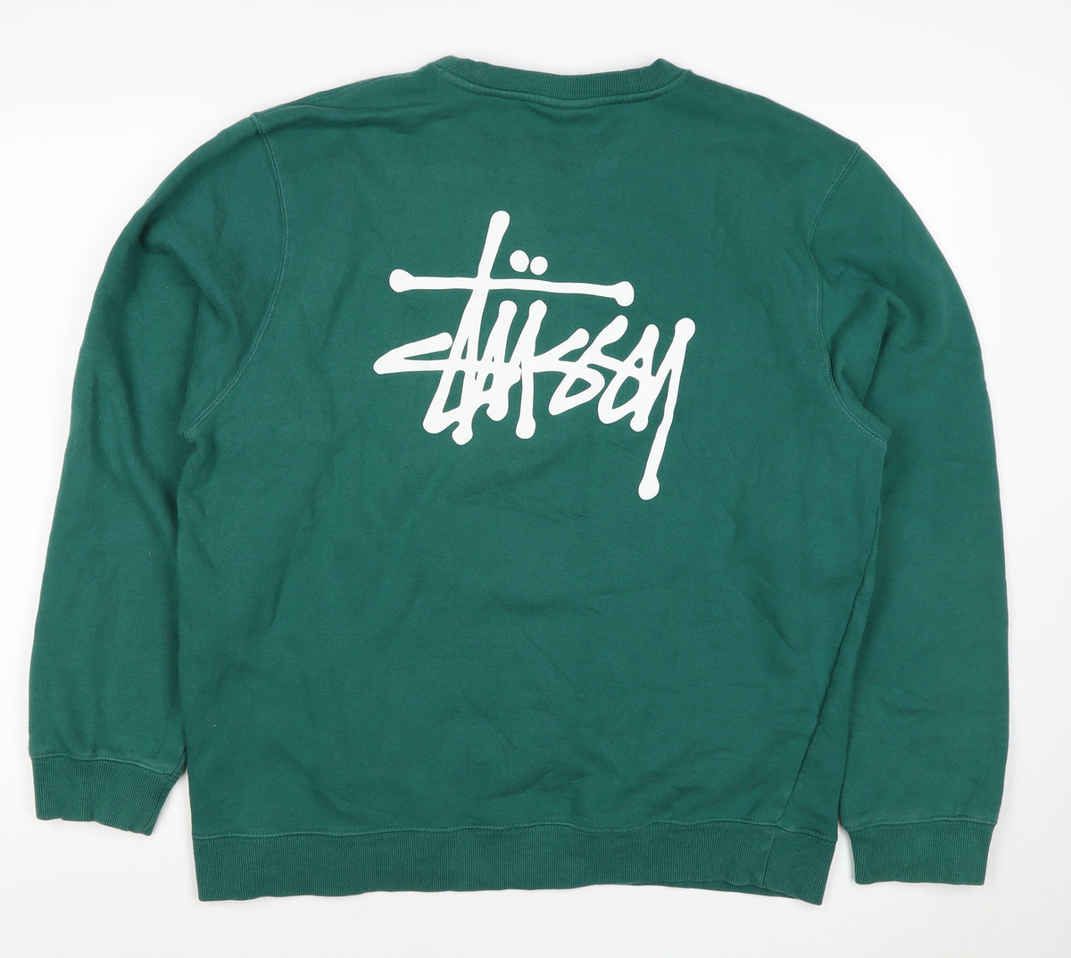 Stussy Men's Green L Pullover Logo Graphic Print Sweatshirt