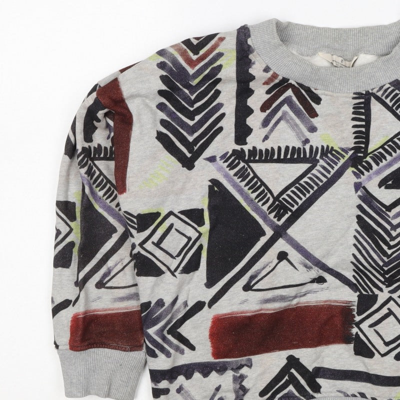 French Connection Women’s Grey S Aztec Geometric Pullover Sweatshirt Zip