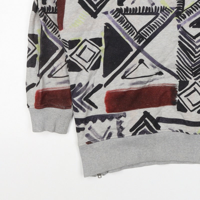 French Connection Women’s Grey S Aztec Geometric Pullover Sweatshirt Zip