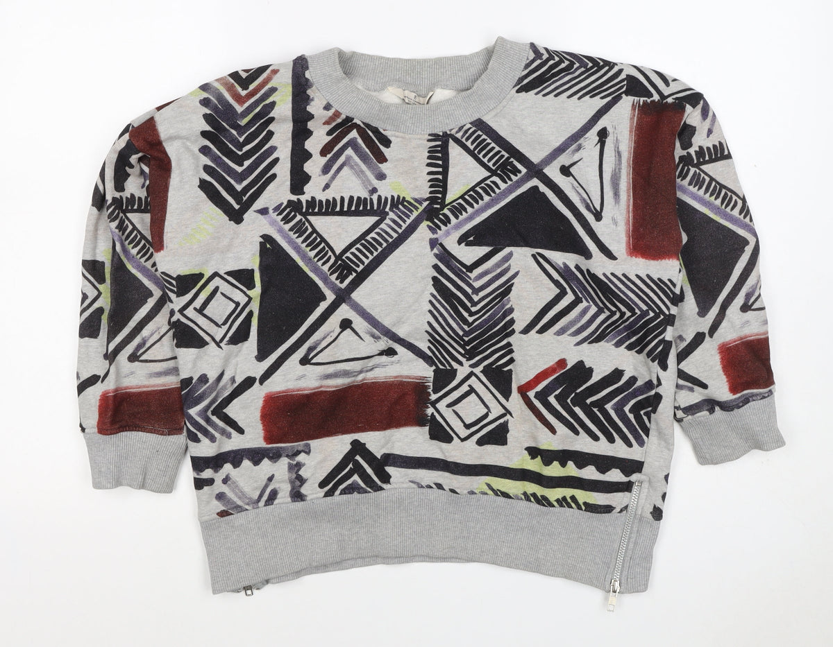 French Connection Women’s Grey S Aztec Geometric Pullover Sweatshirt Zip