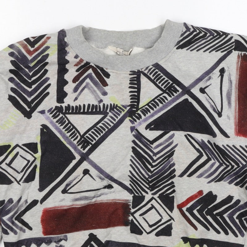 French Connection Women’s Grey S Aztec Geometric Pullover Sweatshirt Zip