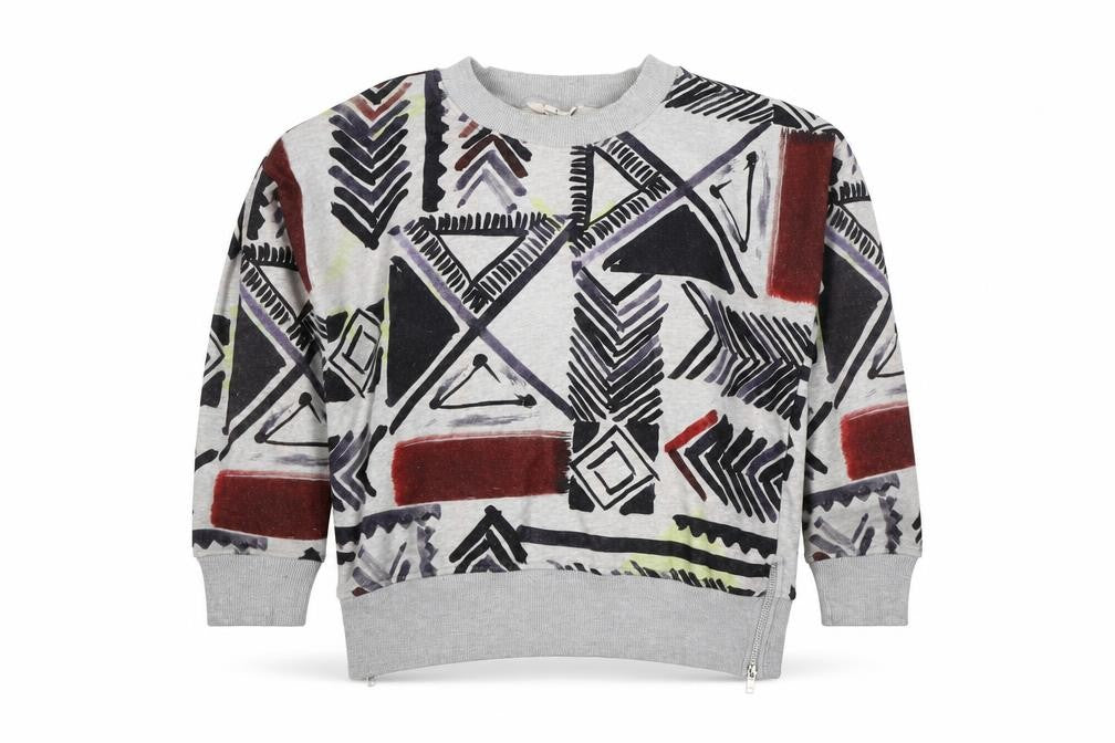 French Connection Women’s Grey S Aztec Geometric Pullover Sweatshirt Zip