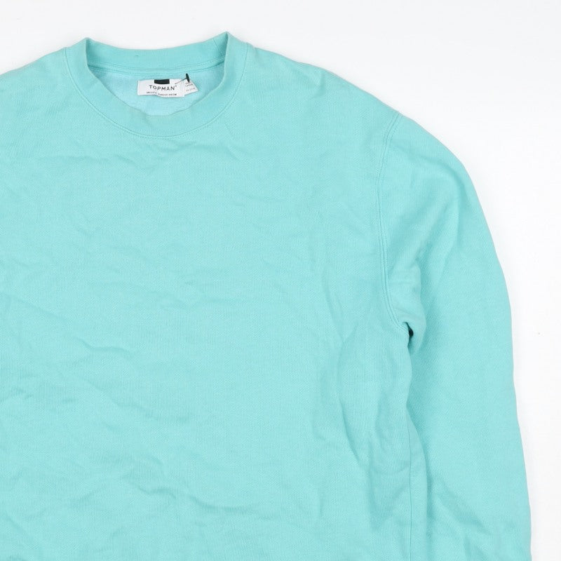 Topman Men's Blue S Pullover Crew Neck Cotton Blend Sweatshirt