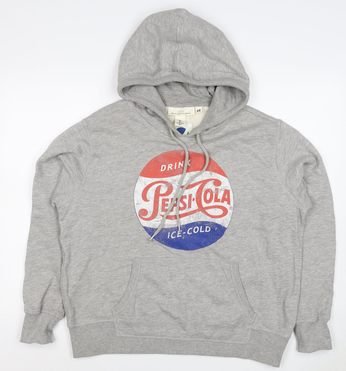 H&M L.O.G.G. Men Grey L Pepsi-Cola Graphic Pullover Hoodie