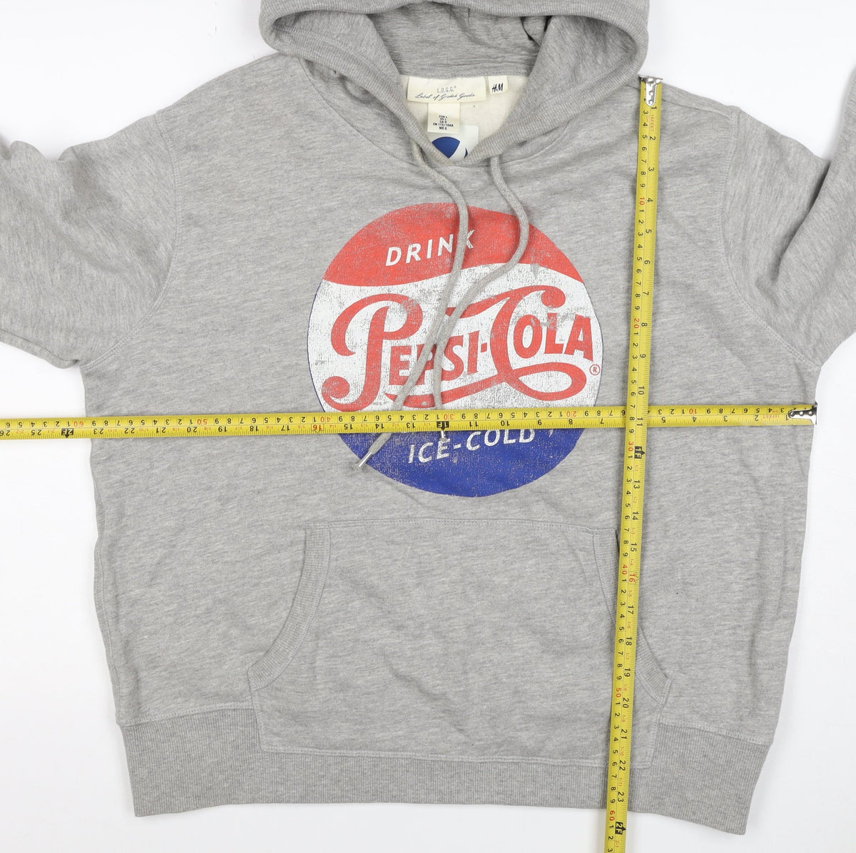 H&M L.O.G.G. Men Grey L Pepsi-Cola Graphic Pullover Hoodie