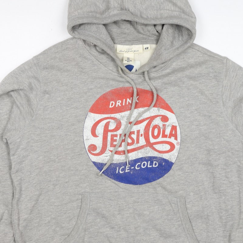 H&M L.O.G.G. Men Grey L Pepsi-Cola Graphic Pullover Hoodie