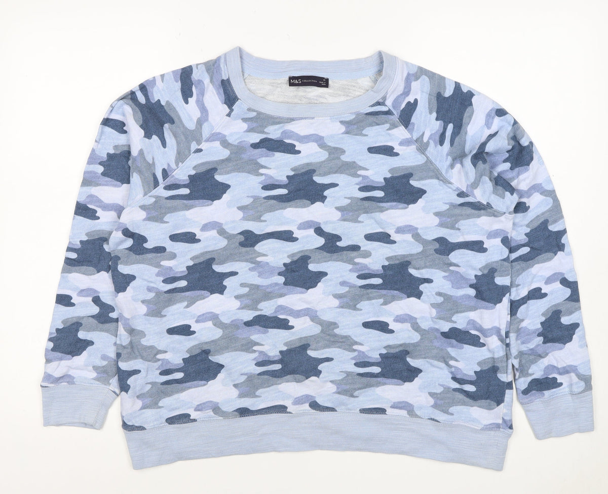 Marks & Spencer Women Blue Camo Cotton Sweatshirt UK 16 Pullover