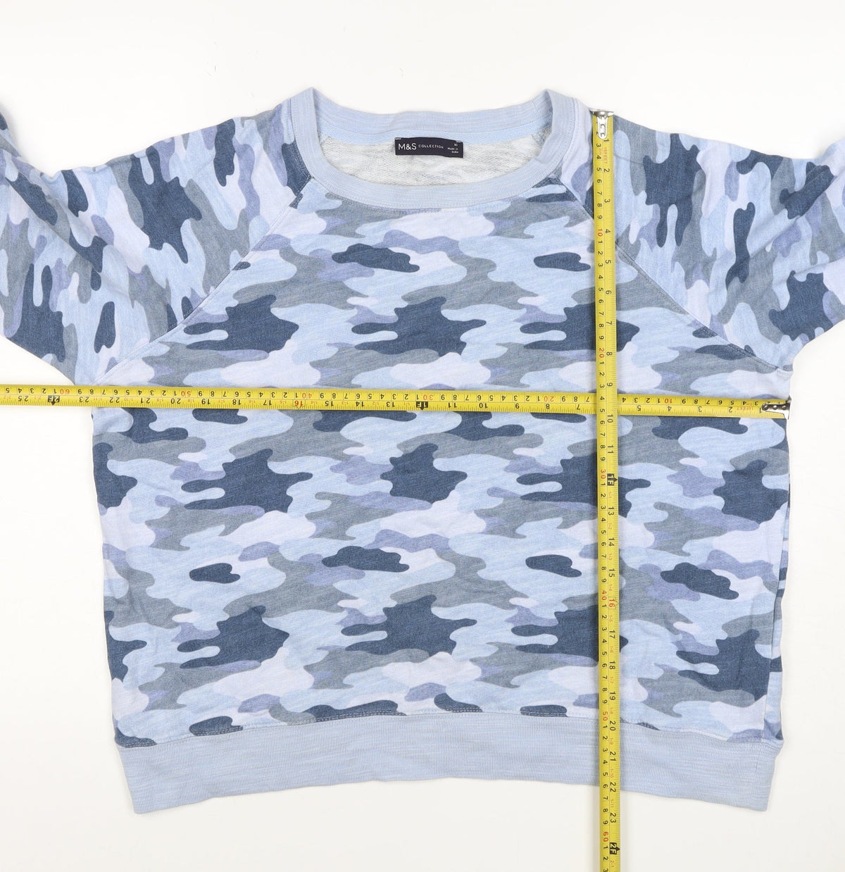 Marks & Spencer Women Blue Camo Cotton Sweatshirt UK 16 Pullover