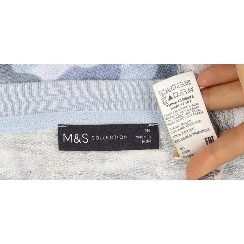 Marks & Spencer Women Blue Camo Cotton Sweatshirt UK 16 Pullover