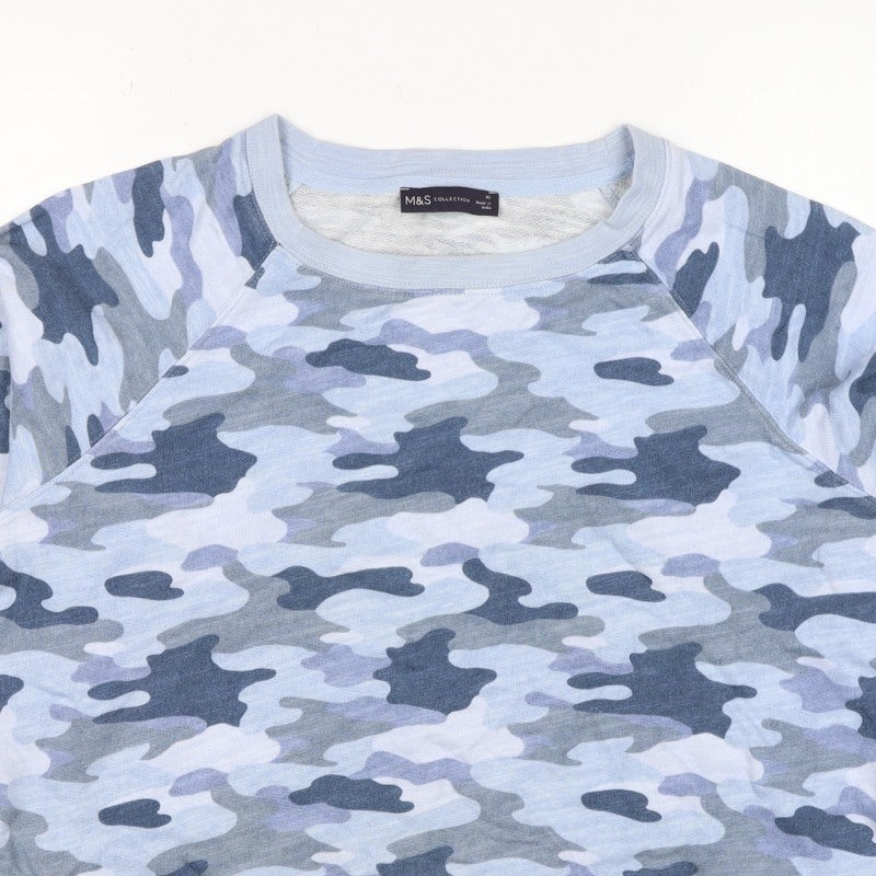 Marks & Spencer Women Blue Camo Cotton Sweatshirt UK 16 Pullover
