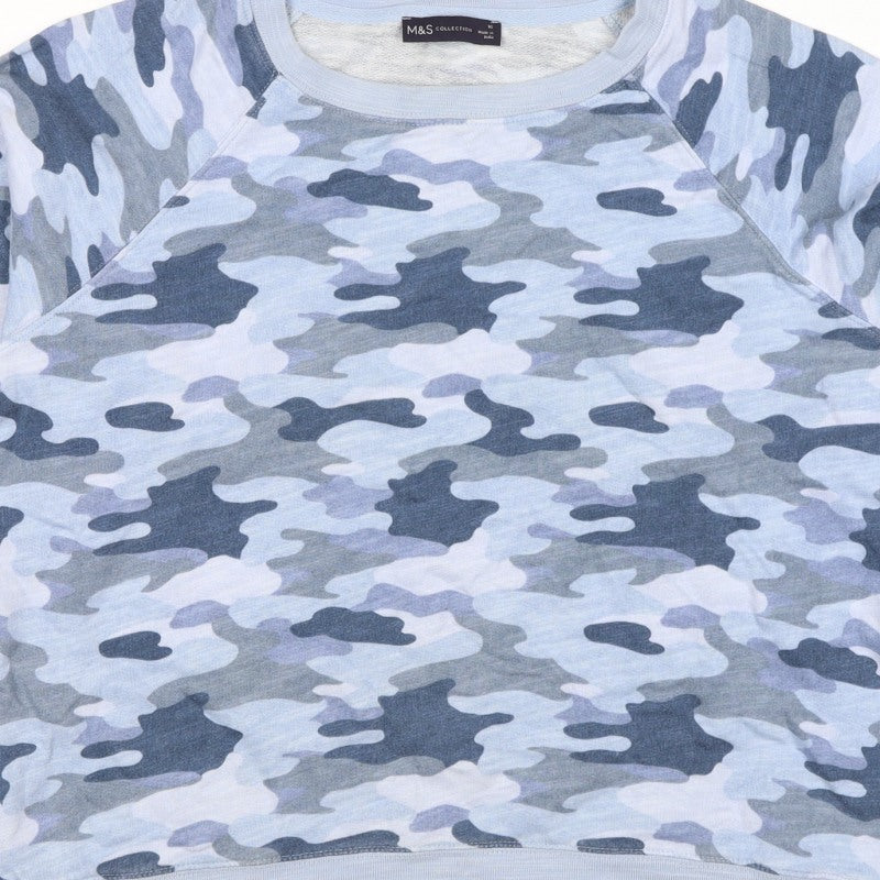 Marks & Spencer Women Blue Camo Cotton Sweatshirt UK 16 Pullover
