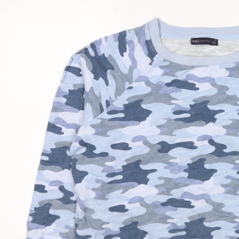 Marks & Spencer Women Blue Camo Cotton Sweatshirt UK 16 Pullover