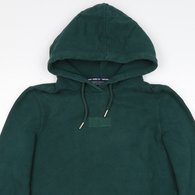 Superdry Women Green UK 10 Pullover Hoodie Logo Drawstring Cotton