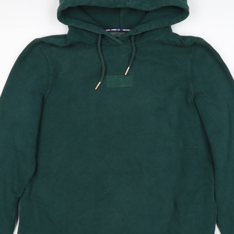 Superdry Women Green UK 10 Pullover Hoodie Logo Drawstring Cotton