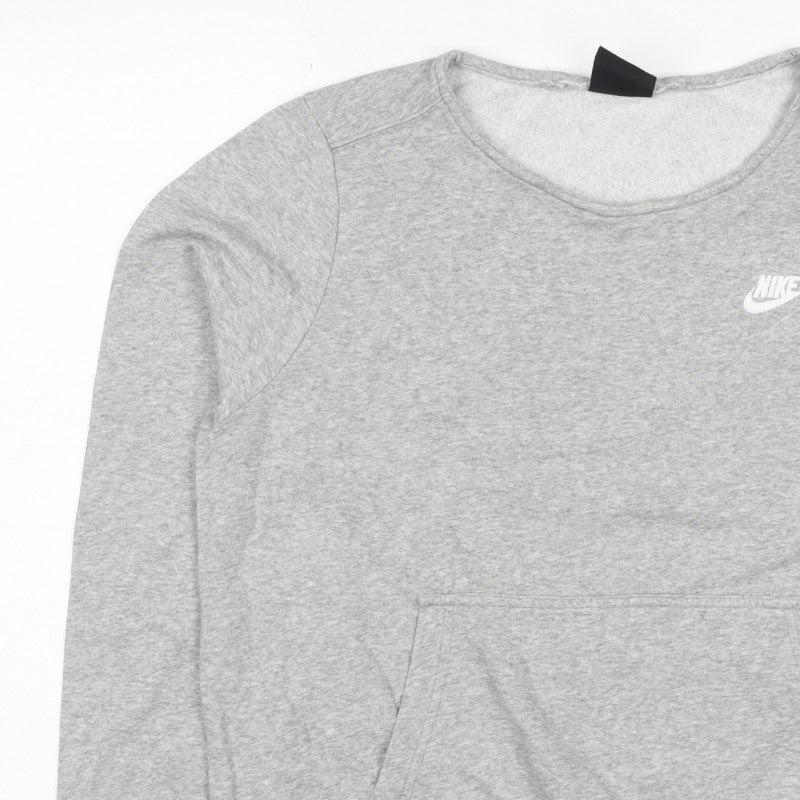 Nike Women’s Grey L Logo Crew Neck Pullover Sweatshirt with Pockets