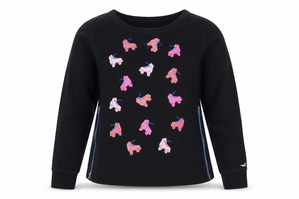 Hollister Women’s Black L Roller Skate Graphic Raglan Sweatshirt